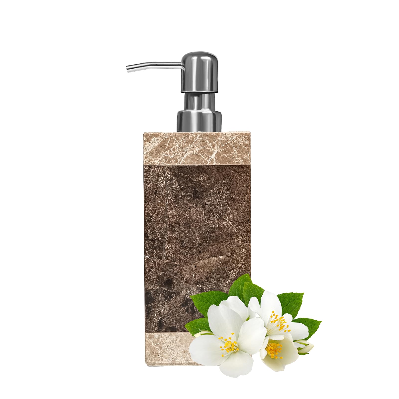 HKDZ Natural Marble Soap Dispenser | 250ML Square Stone Hand Pump