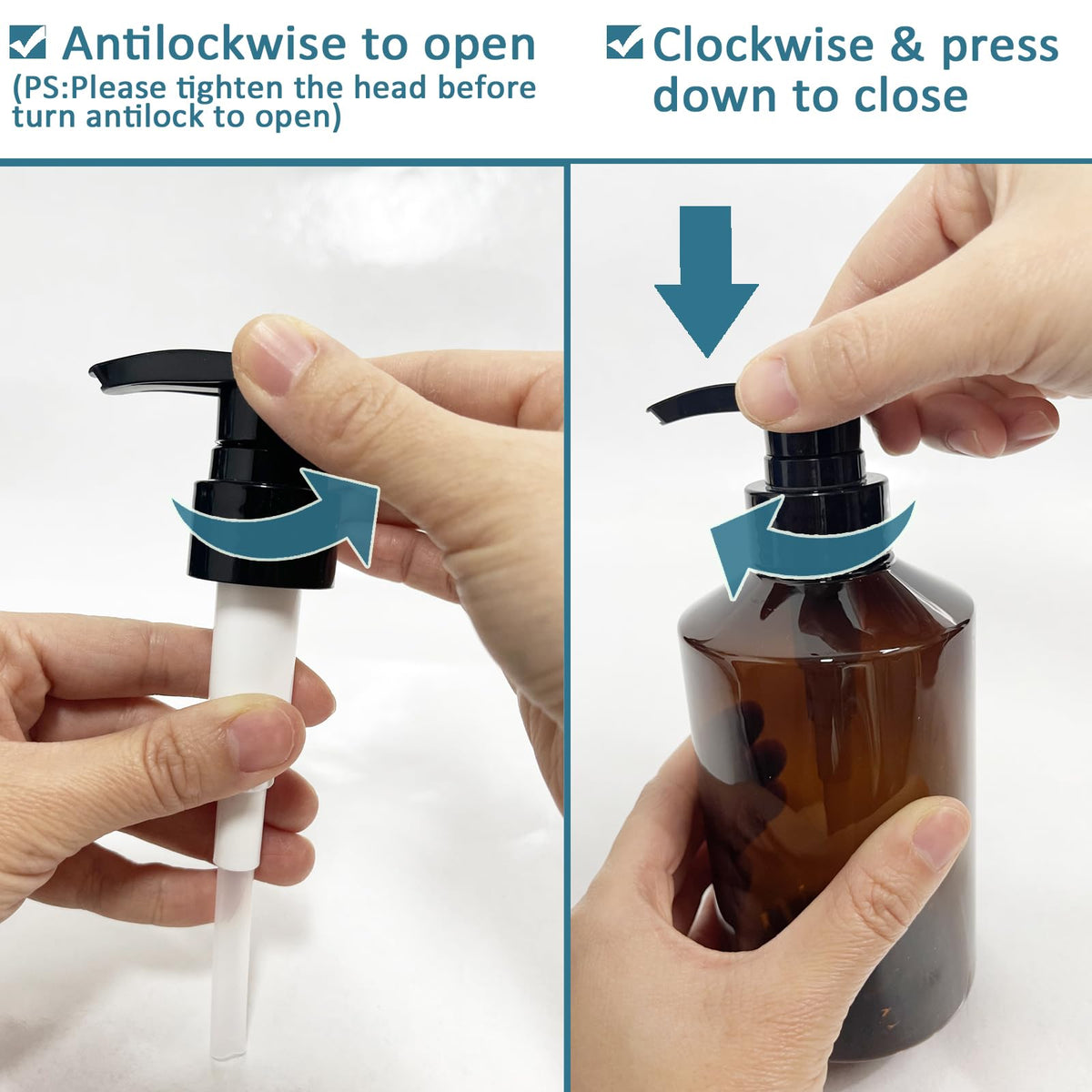 2Pcs Pump Bottle Dispenser, Alledomain 300ML/10OZ Refillable Empty Press Pump Bottles - image 5