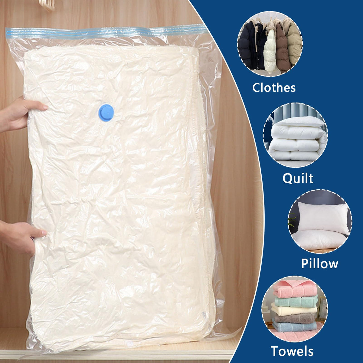 Vacuum Storage Bags - 4 Pack Extra Large 100X130cm Space Saver Sealer Compression Bags, Reusable Vacuum Bags for Storage Clothes, Duvets, Bedding