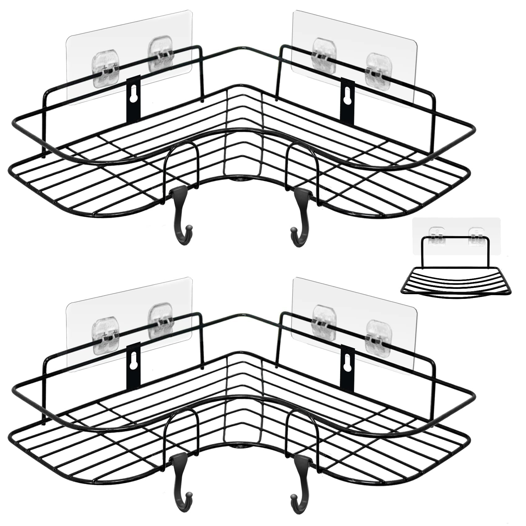 ADORAMOUR Corner Shower Caddy 2-Pack | Adhesive Bathroom Shelf with Soap Dish