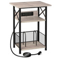 AMHANCIBLE Record Player Stand with Charging Station, Vinyl Record Storage