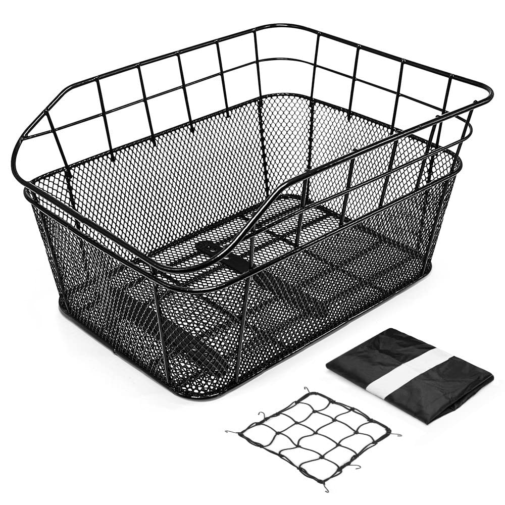ANZOME Rear Bike Basket | Metal Wire Bicycle Rack with Waterproof Cover