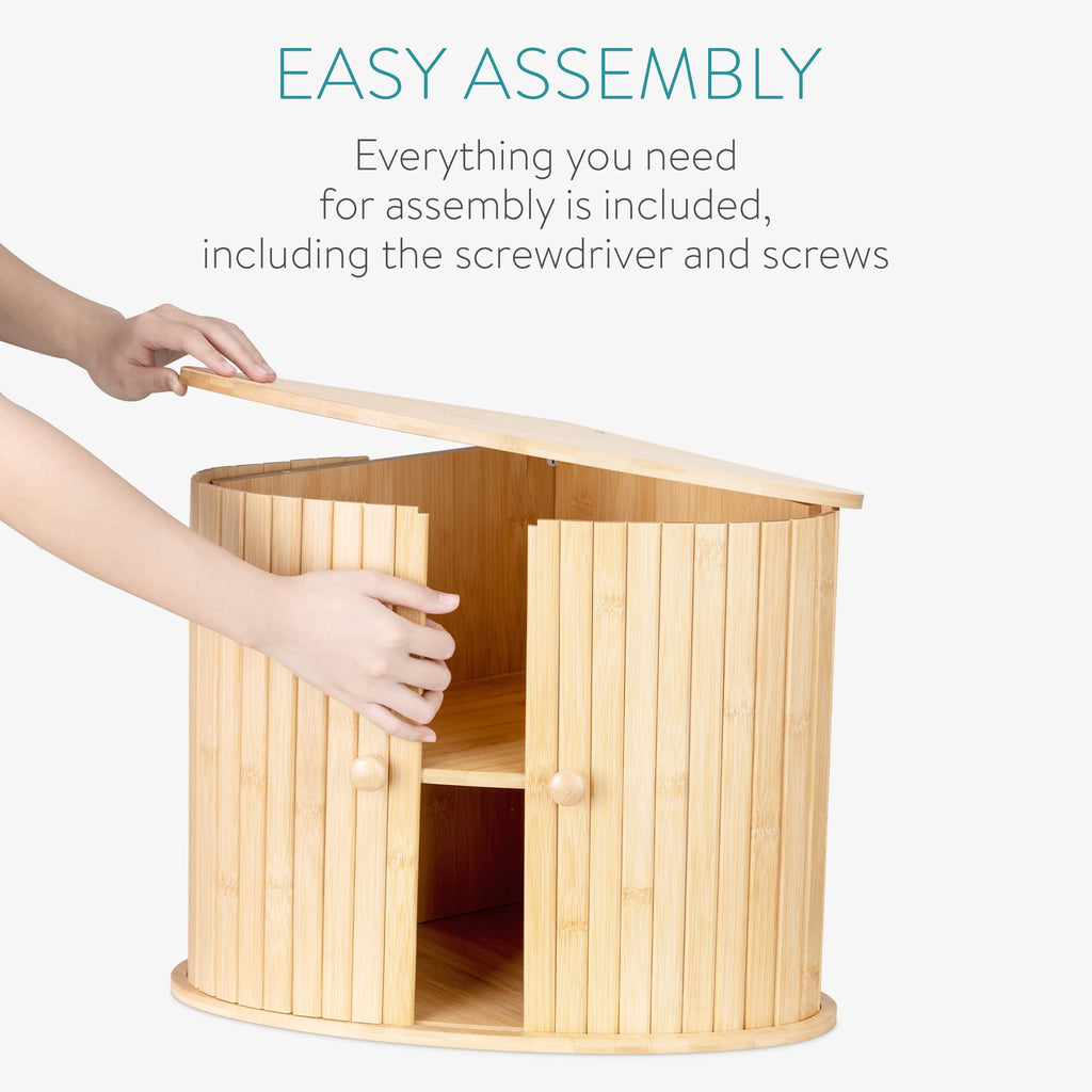Navaris Bamboo Corner Bread Bin – Wooden Kitchen Storage with Sliding Doors