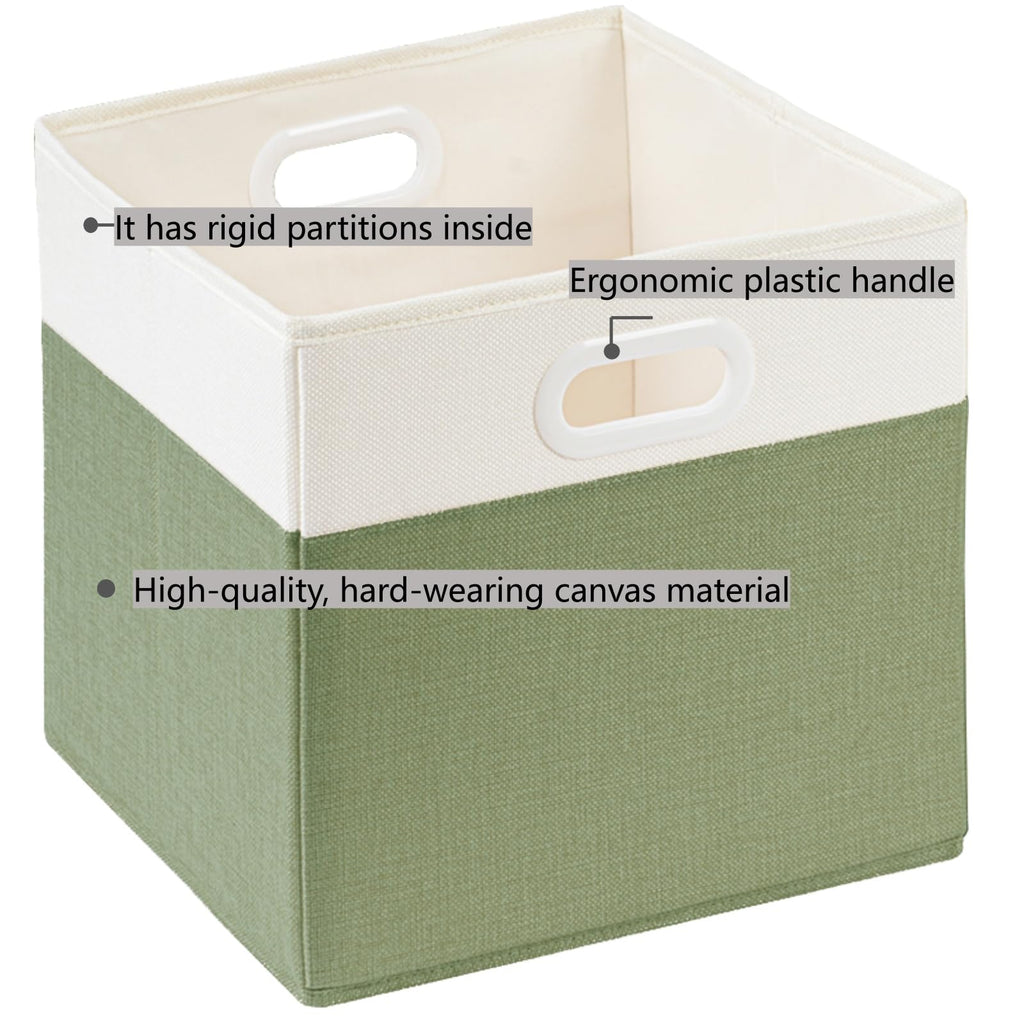 SOCOHOME Fabric Cube Storage Boxes,30x30x30cm Foldable Storage Baskets for Shelf Nursery ClosetGreen/White, Set of 4