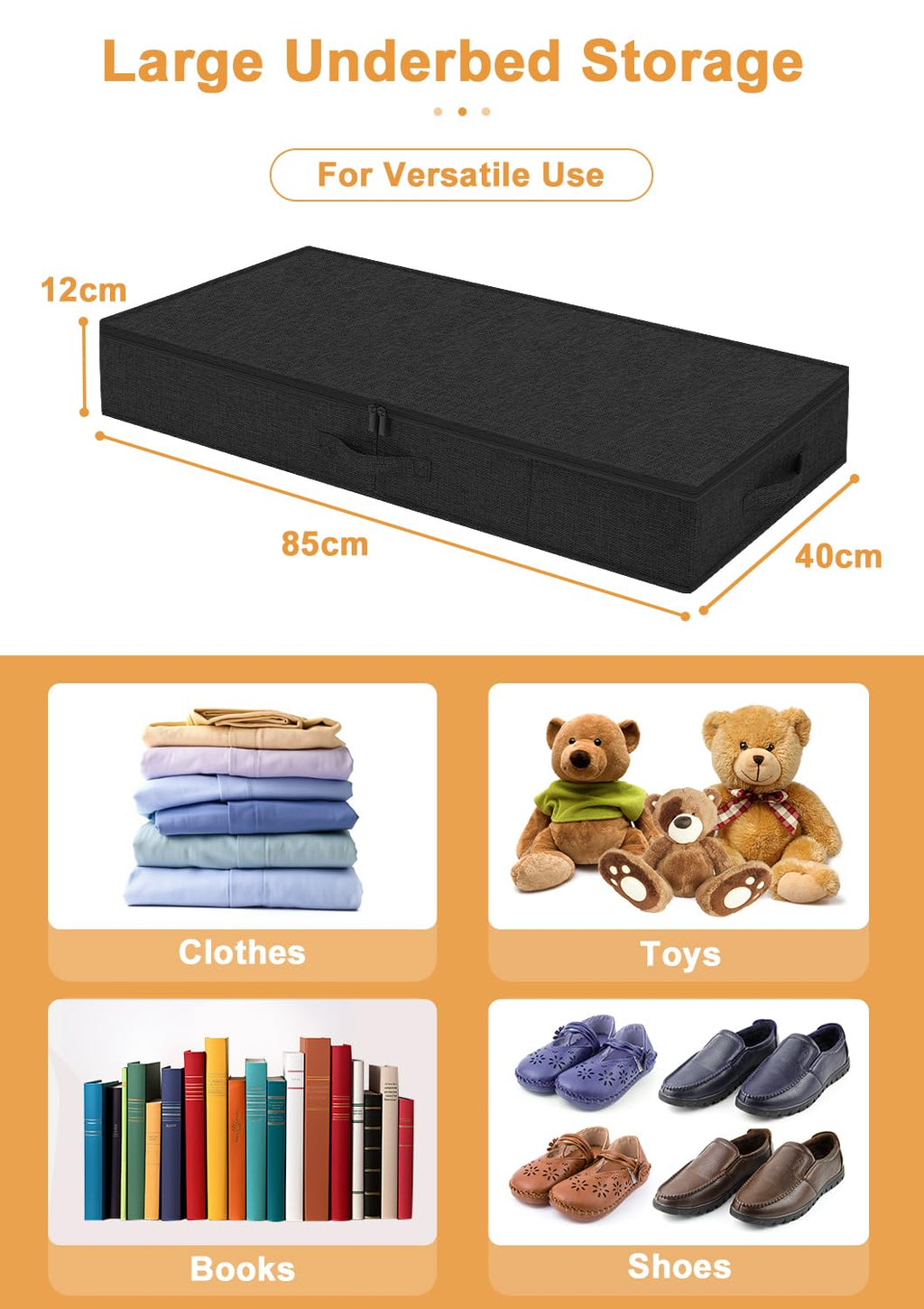 Huquter 40L 12cm Shallow Under Bed Storage Boxes with Lids, 2 Pack, Black - image 4