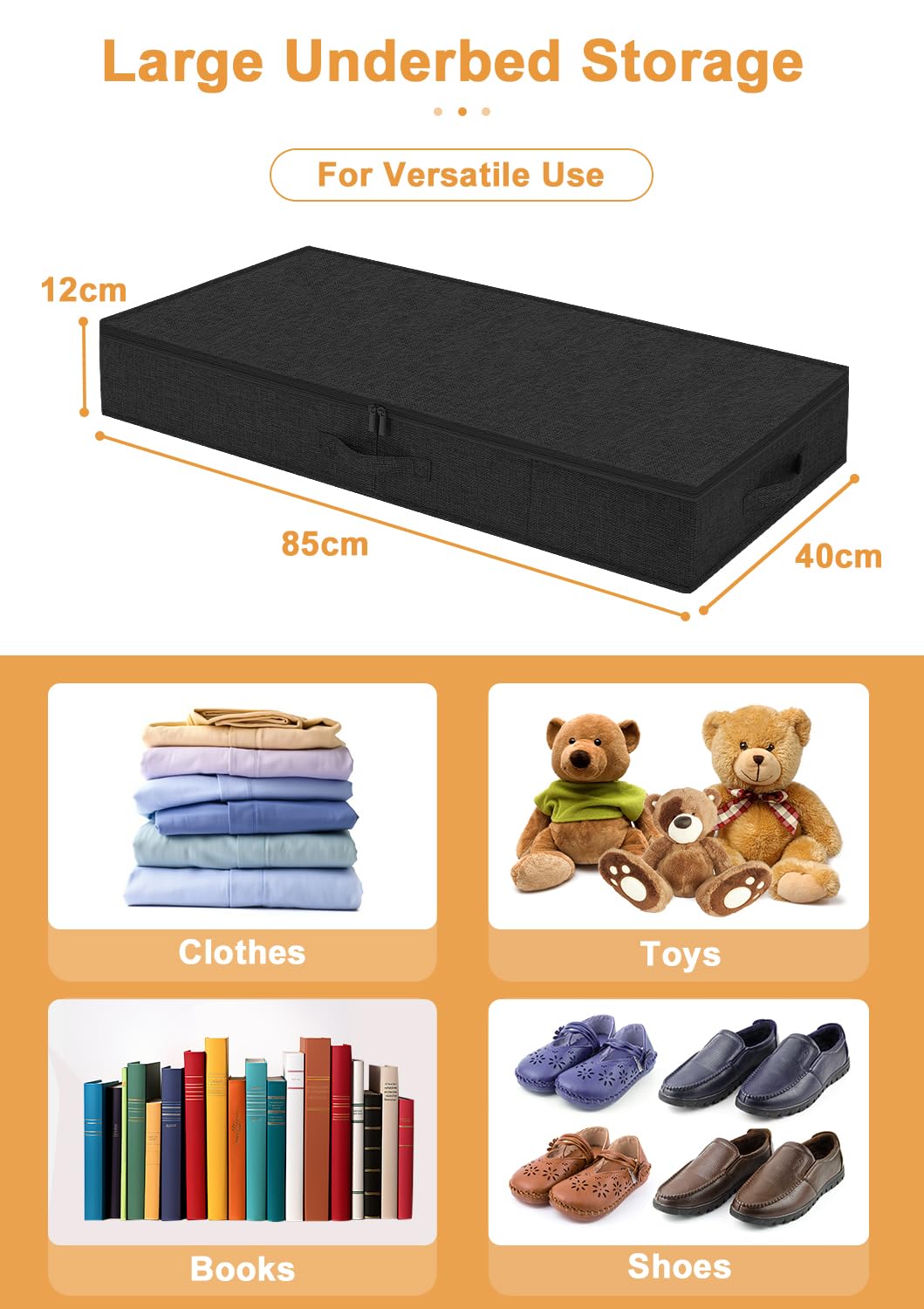 Huquter 40L 12cm Shallow Under Bed Storage Boxes with Lids, 2 Pack, Black - image 4