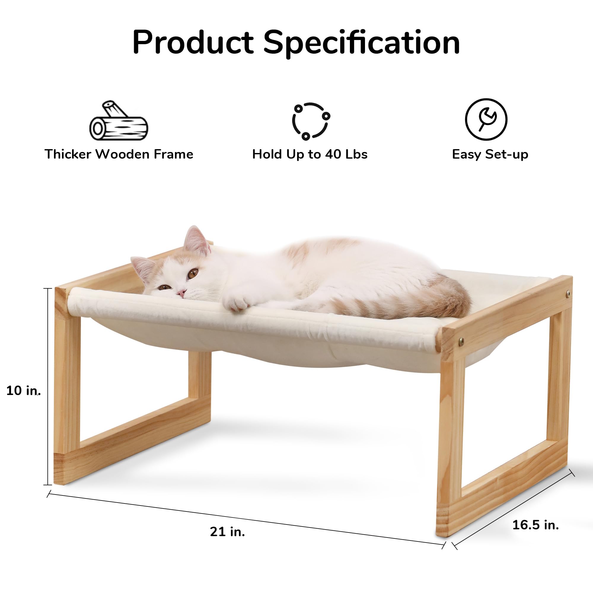 FUKUMARU Elevated Wooden Cat Hammock | Plush Velvet Indoor Pet Bed