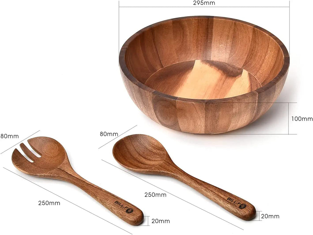 BF BILL.F Acacia Wood Salad Bowl Set | 30cm Large 3-Piece Serving Set