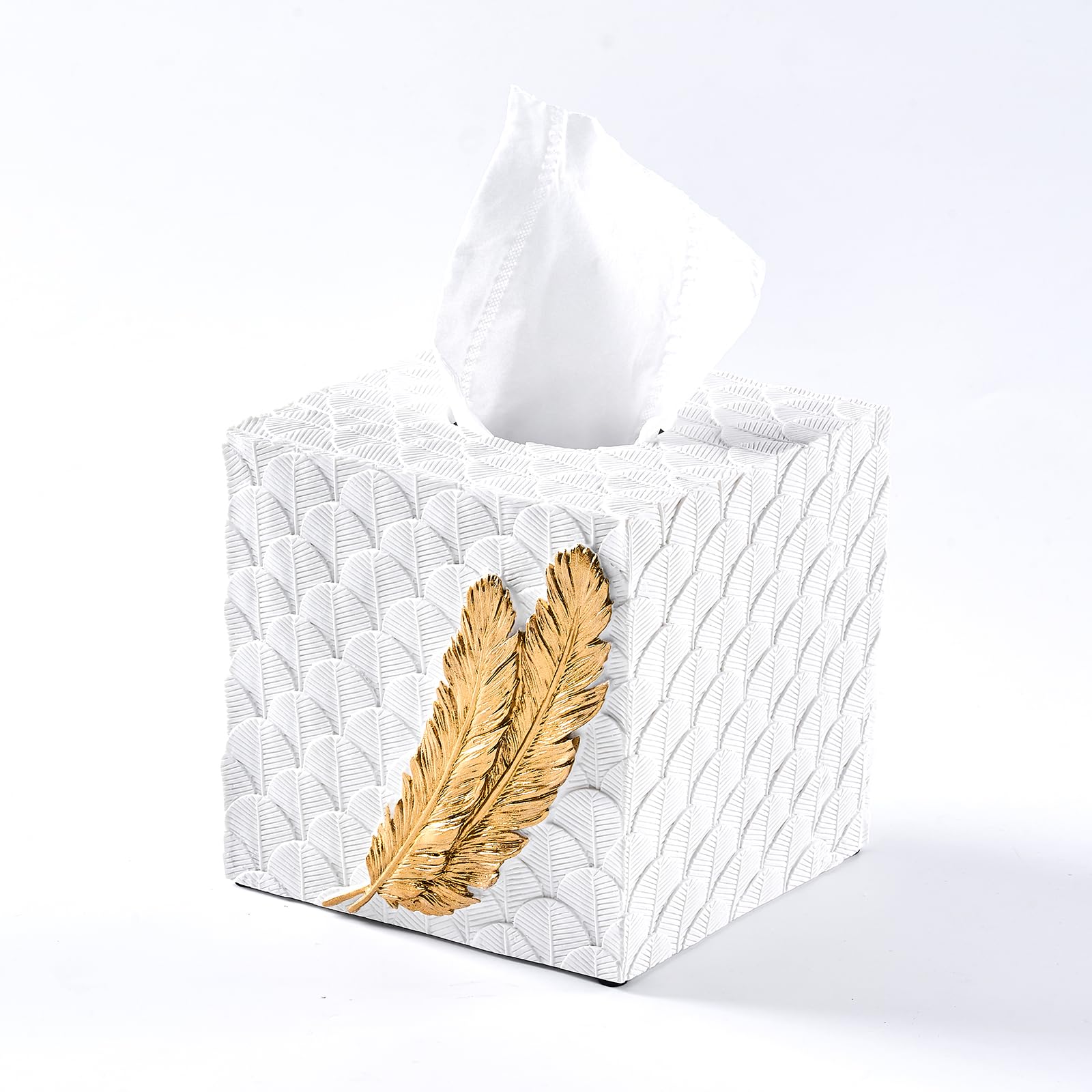 Ekirlin Resin Tissue Box Cover – Gold Angel Feather Square Holder