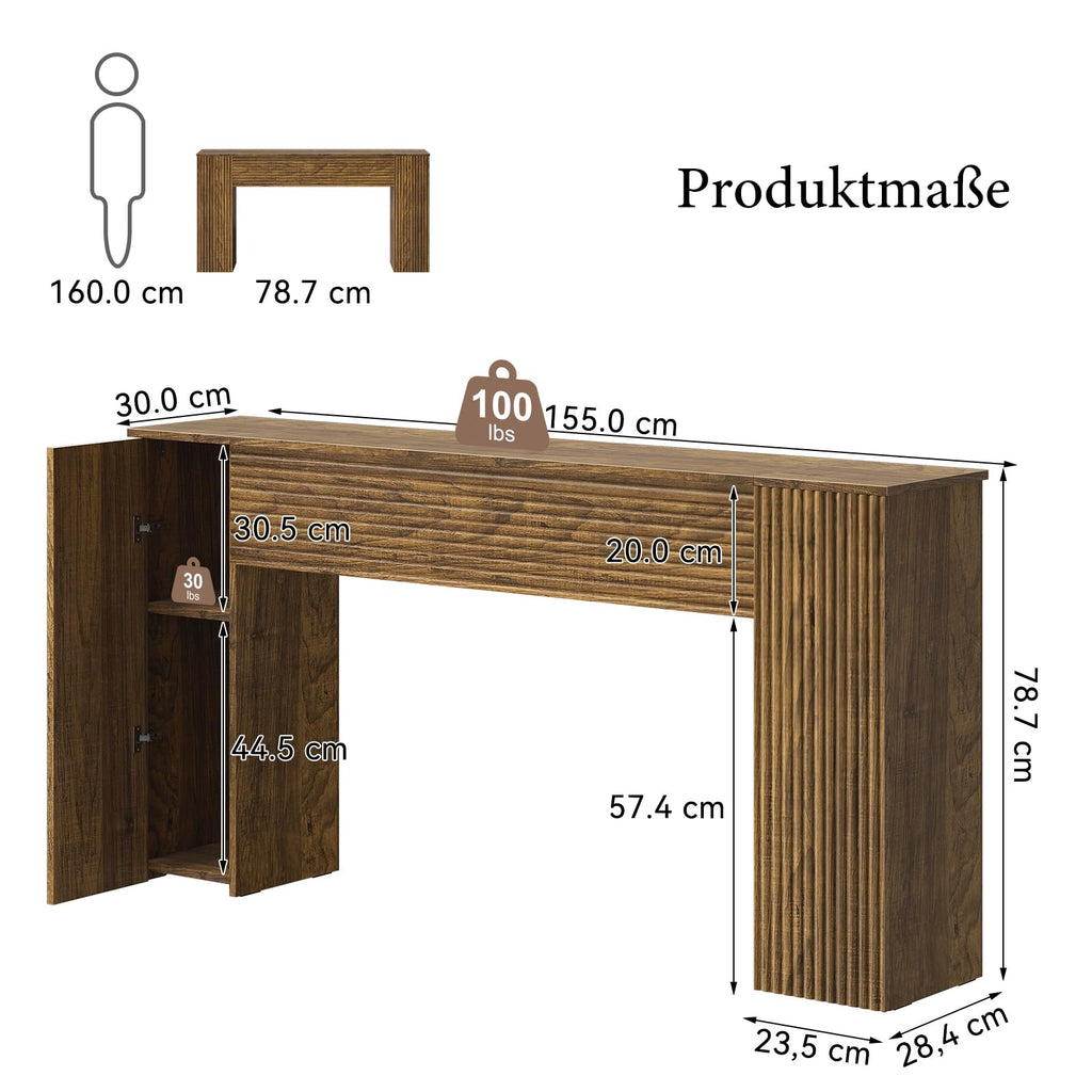 Mossora 155cm Brown Fluted Narrow Console Table with Storage Cabinets - image 2