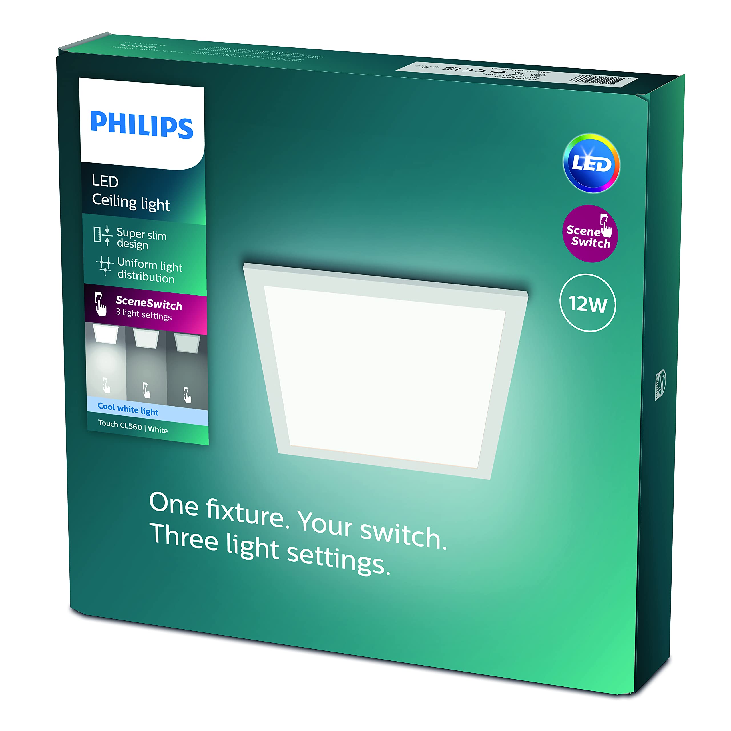Philips LED Square Ceiling Light – SceneSwitch Dimmable 12W 4000K White