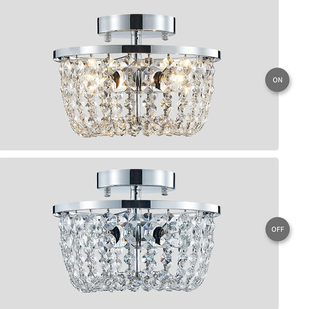 WUZUPS Modern Crystal Chandelier – Chrome Semi-Flushmount Ceiling Light