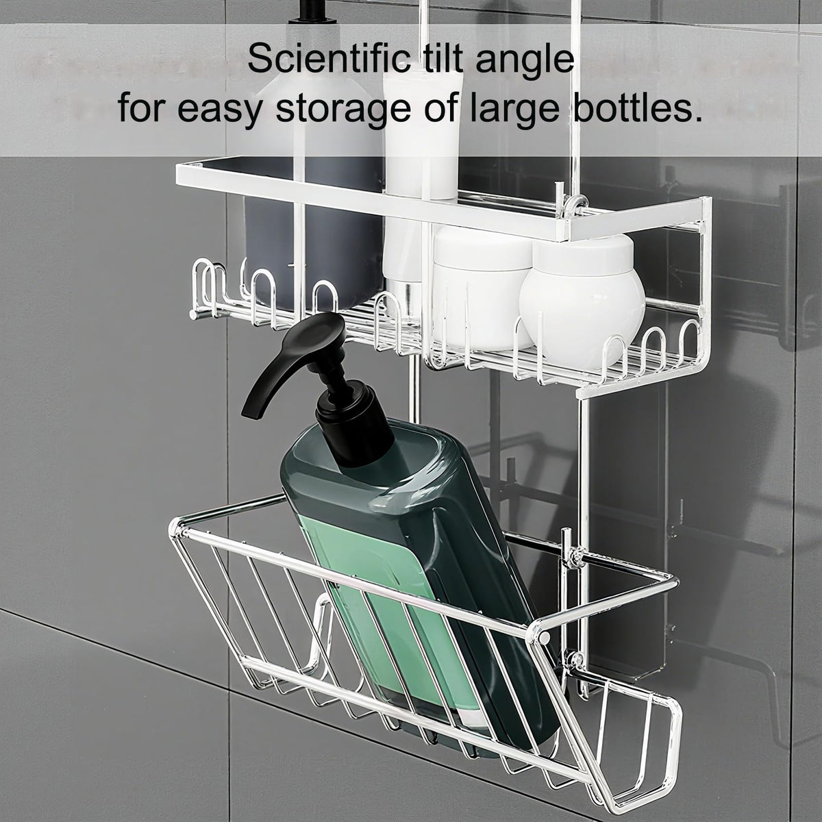 RUIHANDA 2-Tier Shower Caddy, Shower Caddy Hanging No Drilling, Silver