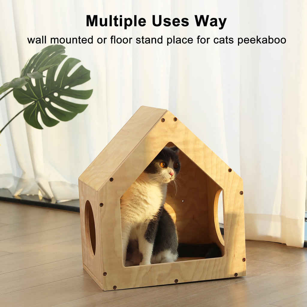FUKUMARU Wall Mounted Cat House – Birch Plywood Condo and Kitten Shelf