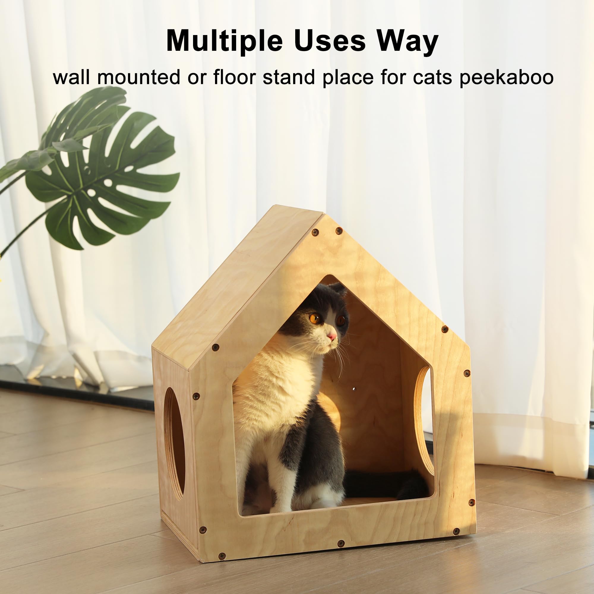 FUKUMARU Wall Mounted Cat House – Birch Plywood Condo and Kitten Shelf