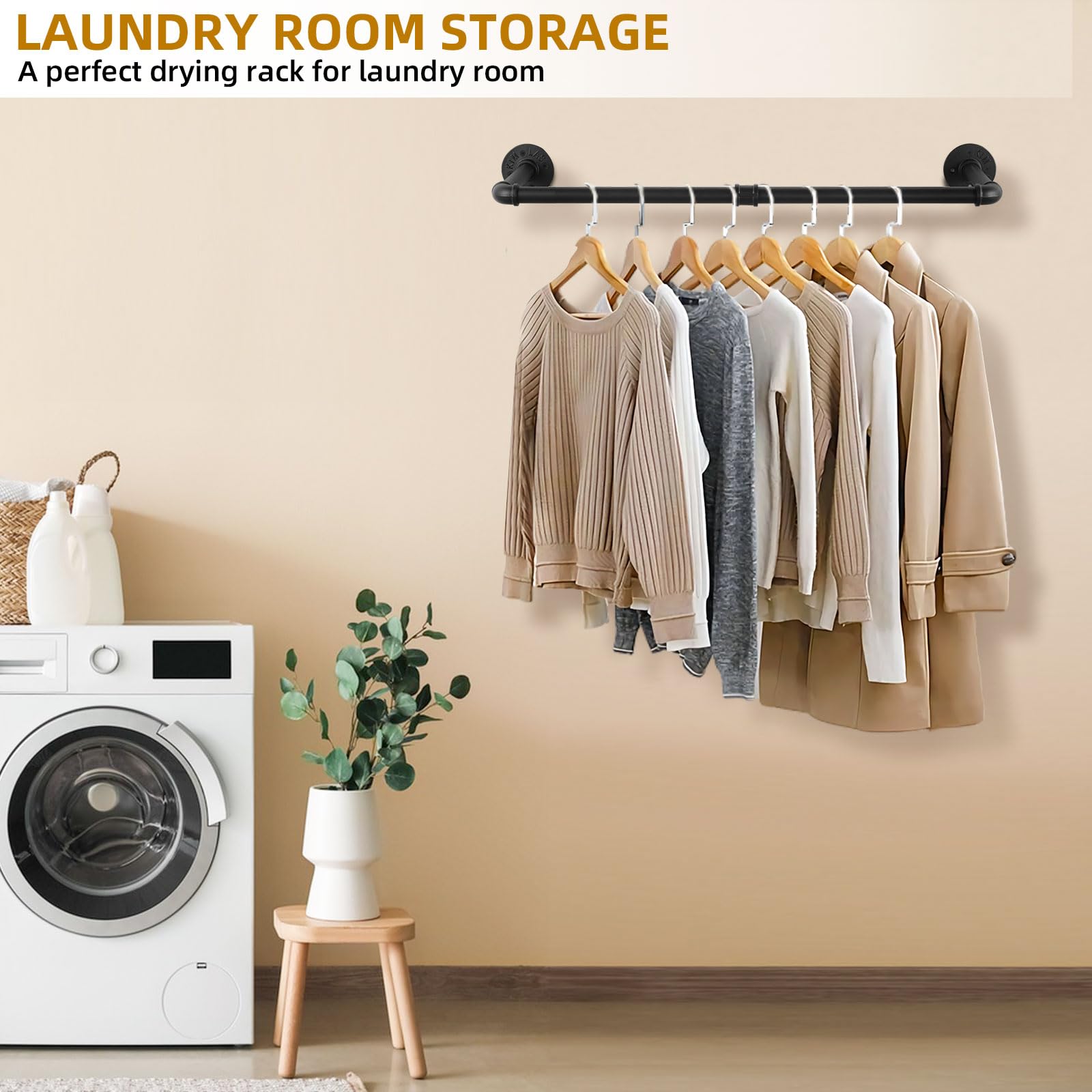 Yawinhe Industrial Pipe Clothes Rack – 80cm Wall Mounted Hanger, 2 Pack