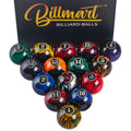 Billmart Black Marble Billiard Balls - 2-1/4" Regulation Pool Ball Set