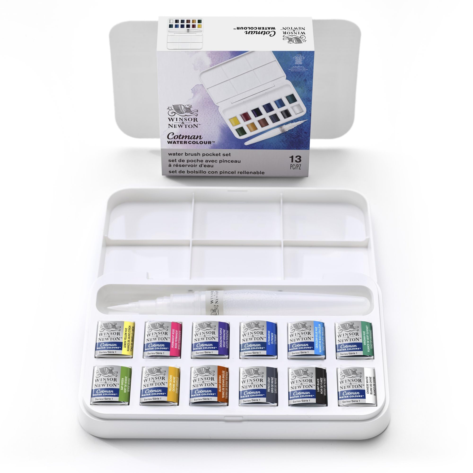 Winsor & Newton Cotman Watercolour Pocket Set - 12 Half Pans & Water Brush