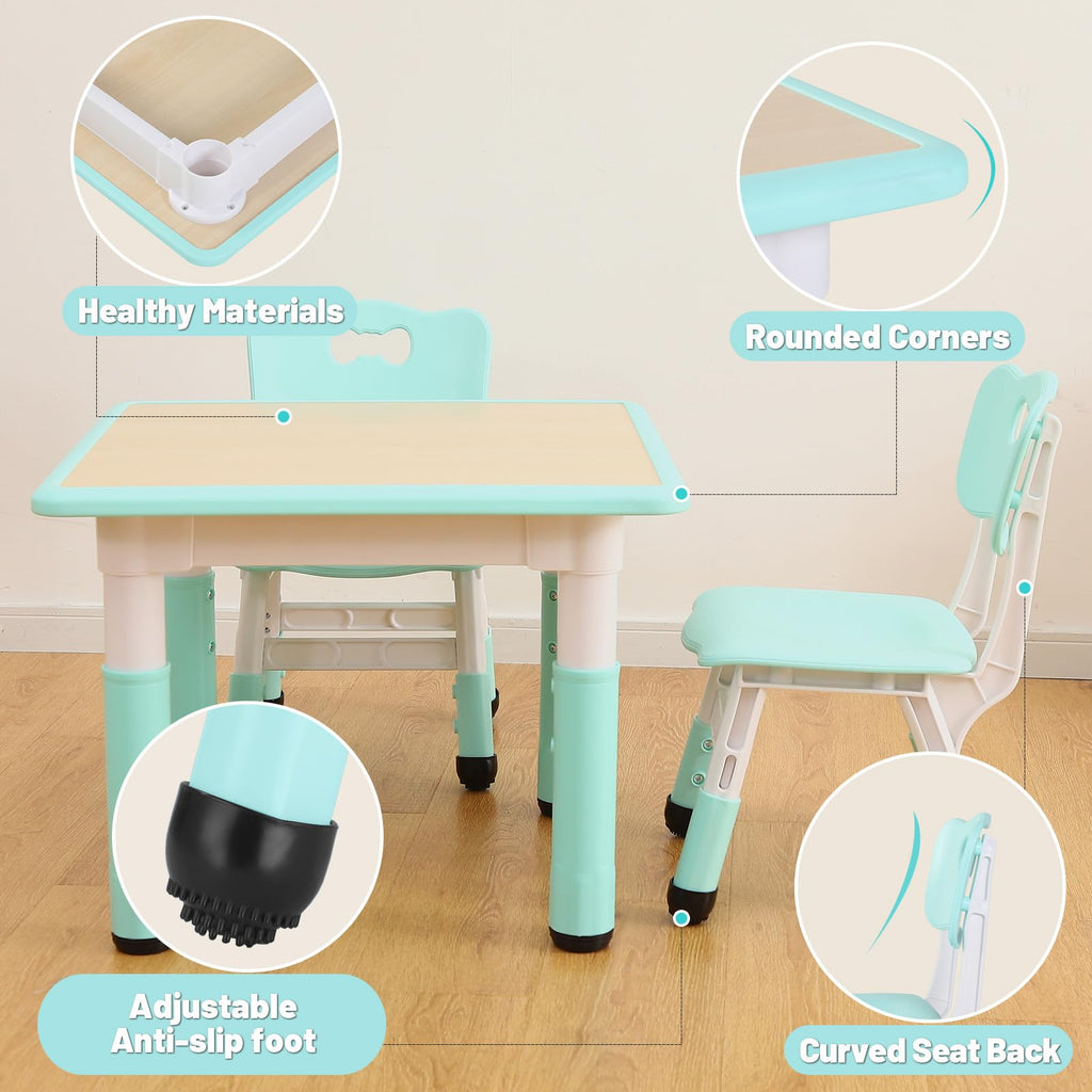 FUNLIO Height Adjustable Kids Table and 2 Chairs Set | Ages 3-8 | Pink