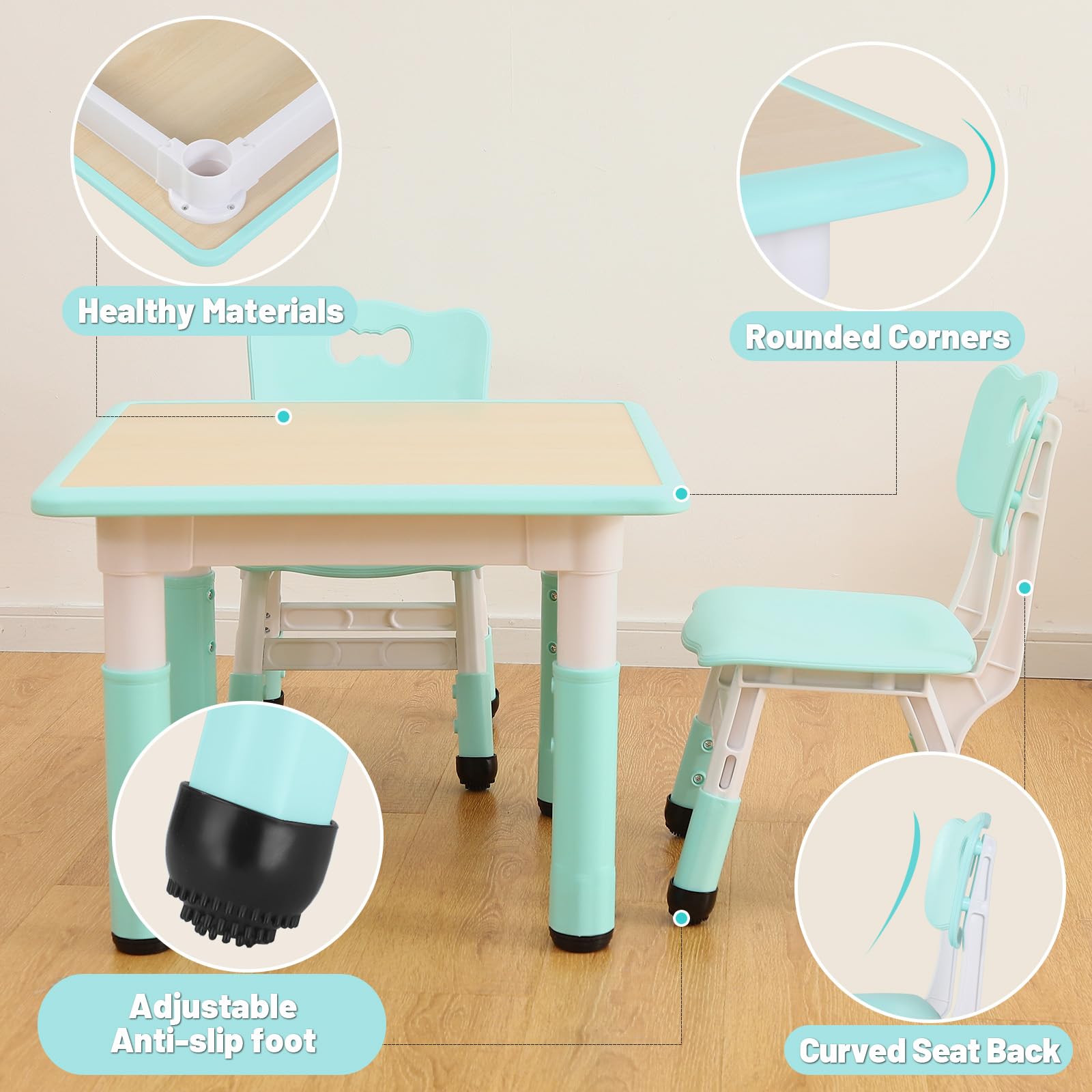 FUNLIO Height Adjustable Kids Table and 2 Chairs Set | Ages 3-8 | Pink
