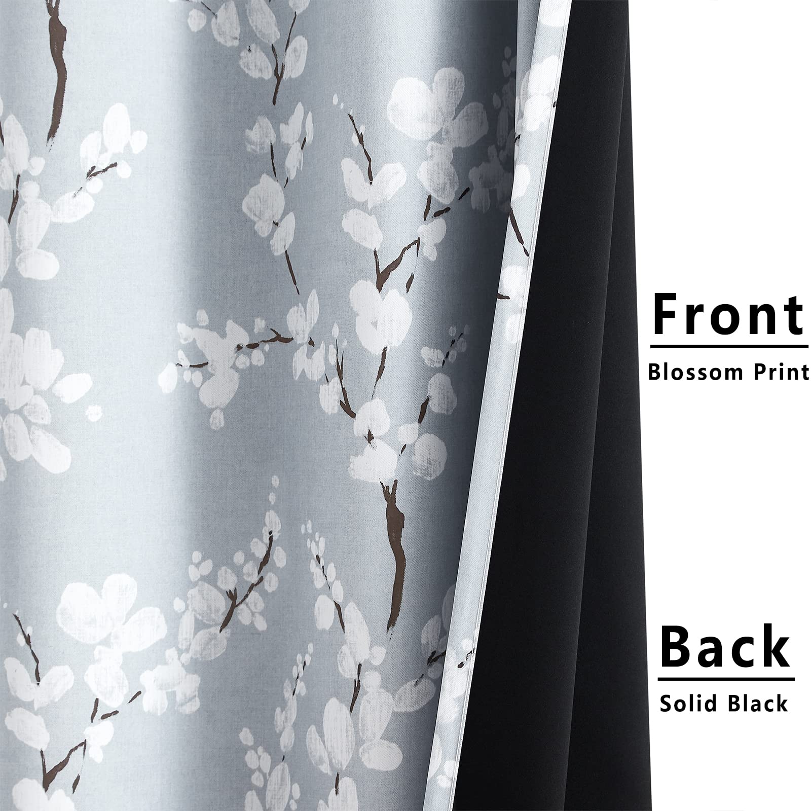 Fmfunctex Grey Floral Blackout Curtains – 90 Inch Thermal Eyelet Panels