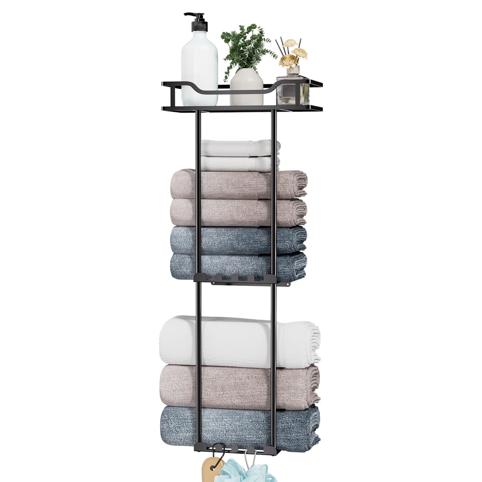 HapiRm 3-Tier Wall Mounted Towel Rack | Stainless Steel with Hooks