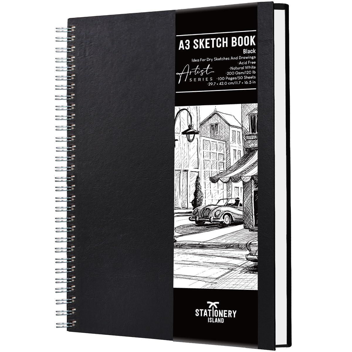 Stationery Island A3 Sketch Pad | 200GSM Hardcover Spiral Sketchbook