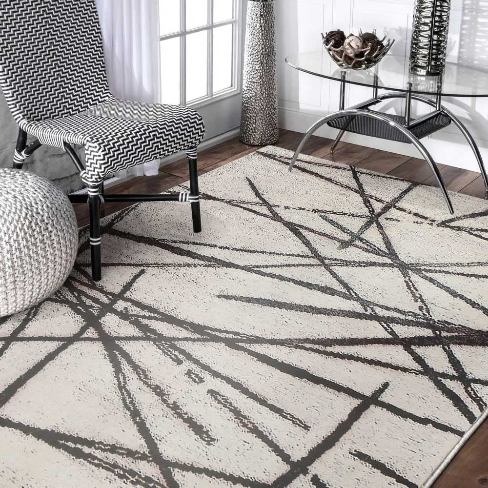 Calore Modern Abstract Area Rug – Non-Slip Short Pile Beige Carpet