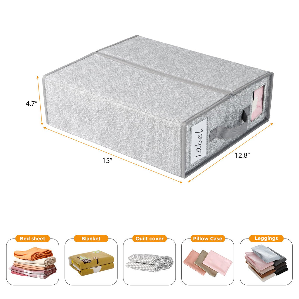 Syeeiex Bed Sheet Organiser - 6 Pack Foldable Linen Storage Boxes, Grey