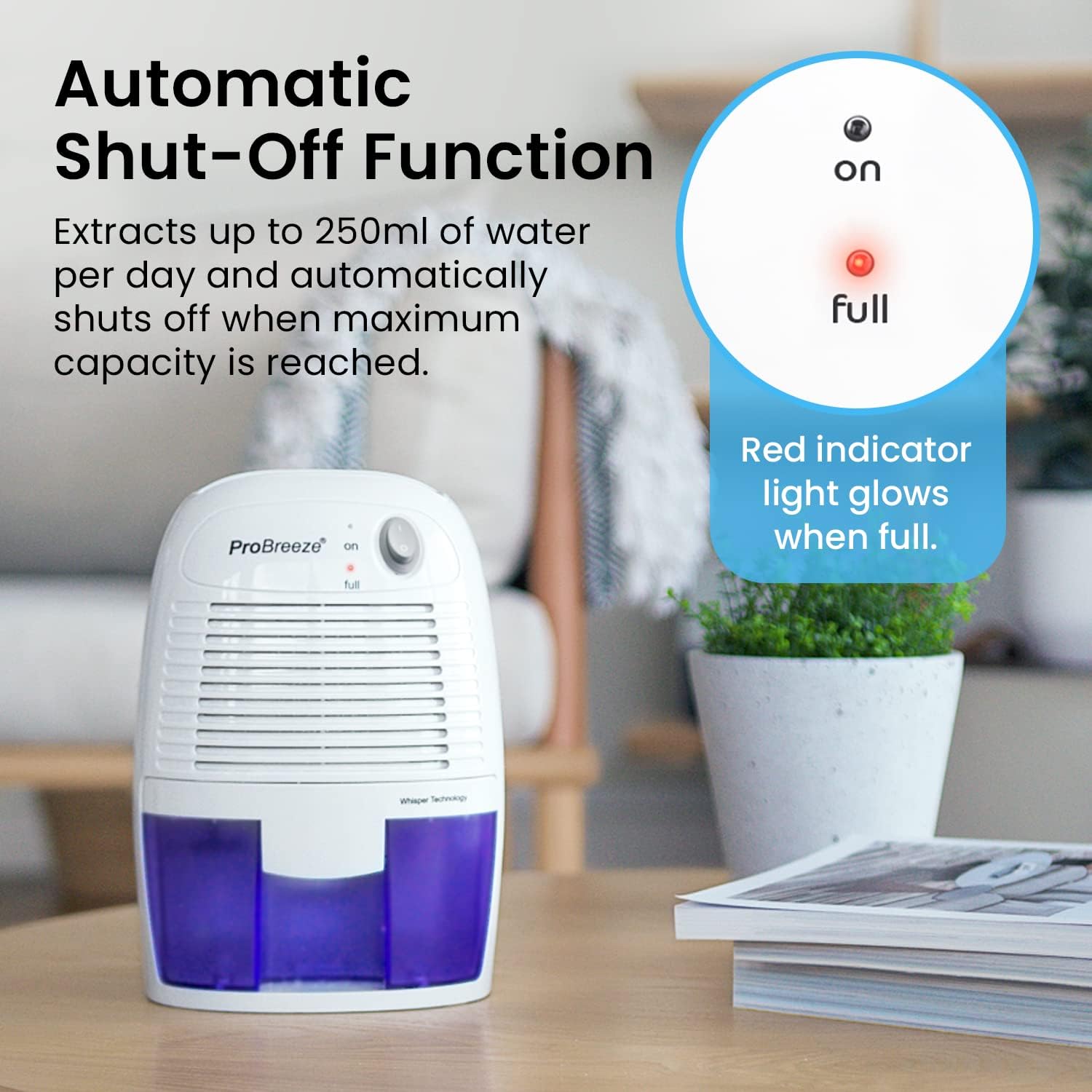 Pro Breeze Mini Dehumidifier | 500ml Tank | Ultra-Quiet Peltier Technology