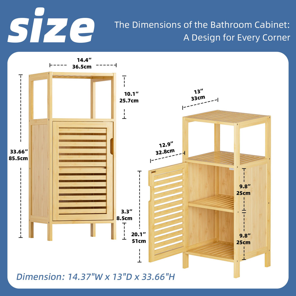 HITNET Bamboo Bathroom Cabinet – 4-Tier Slim Freestanding Floor Organizer