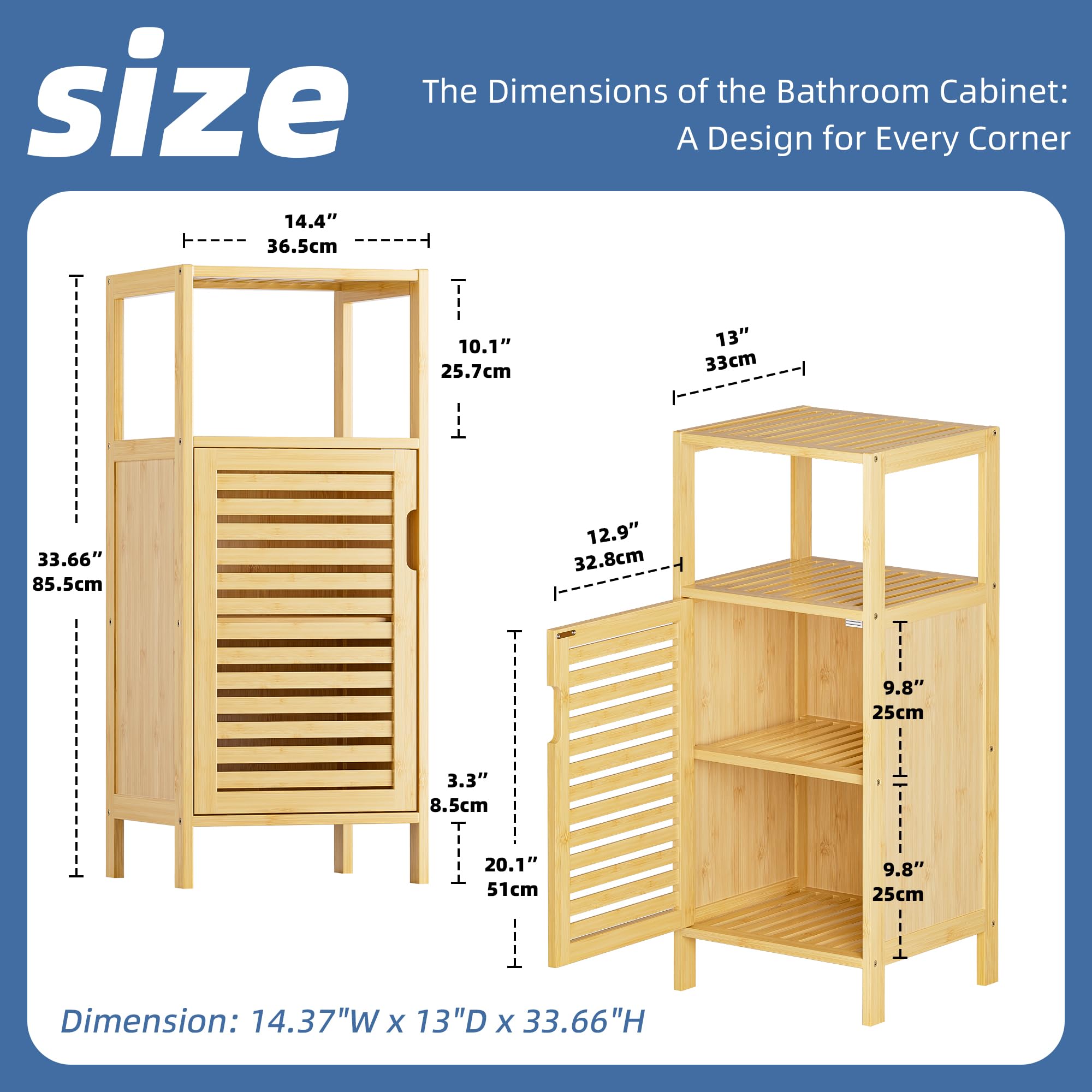 HITNET Bamboo Bathroom Cabinet – 4-Tier Slim Freestanding Floor Organizer