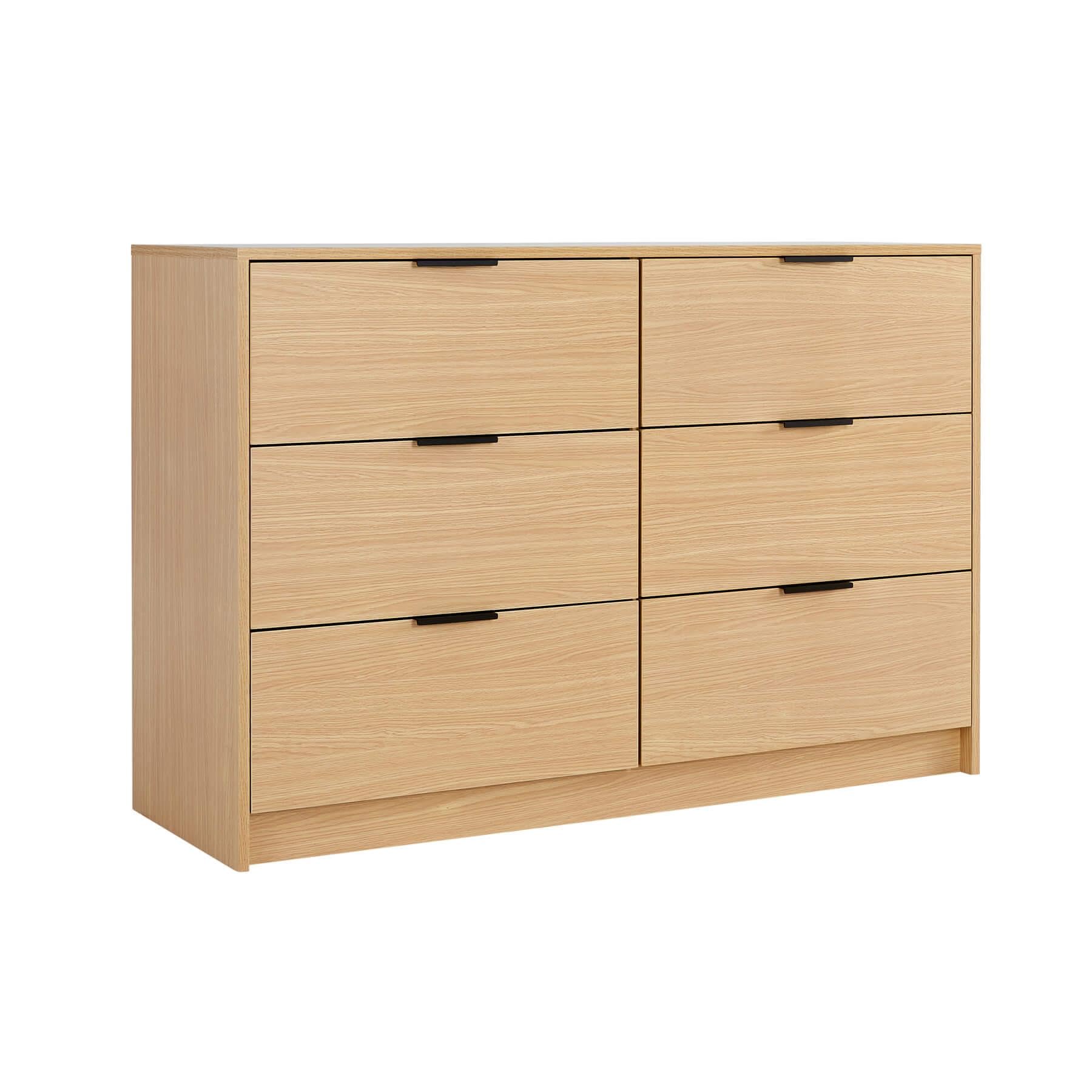 Home Source 6 Drawer Chest of Drawers | Oak Effect Bedroom Storage Cabinet