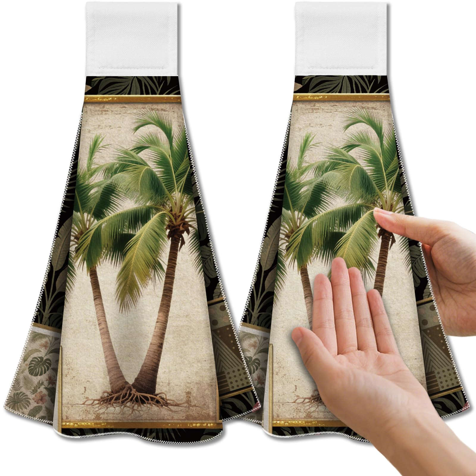 CUTHOLLOW Tropical Palm Trees Microfiber Hanging Tea Towels – 2 Pack