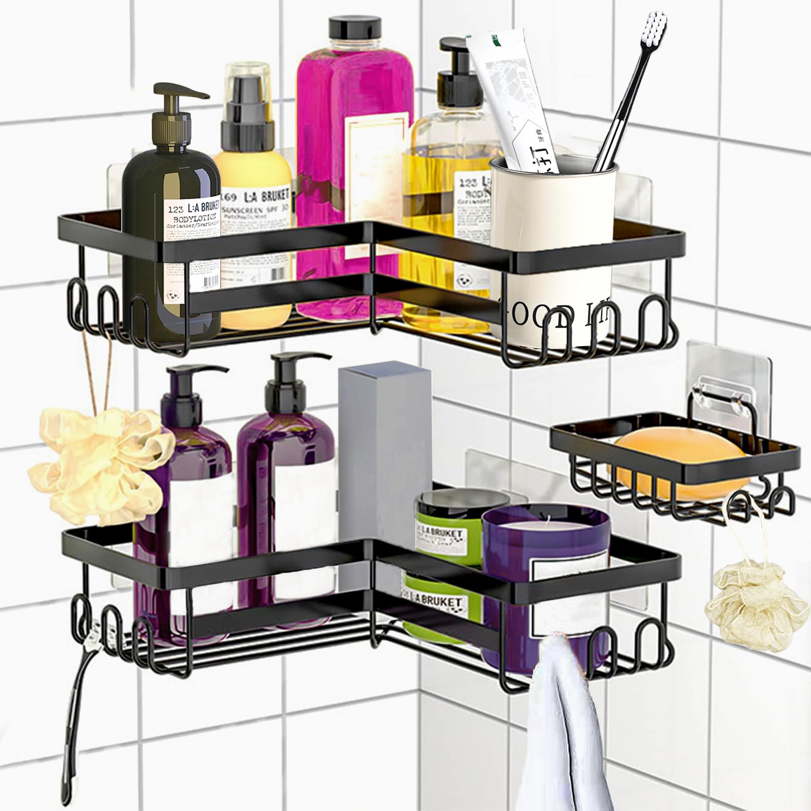 Jolof Store Corner Shower Caddy - 3 Pack No-Drill Adhesive Bathroom Shelf
