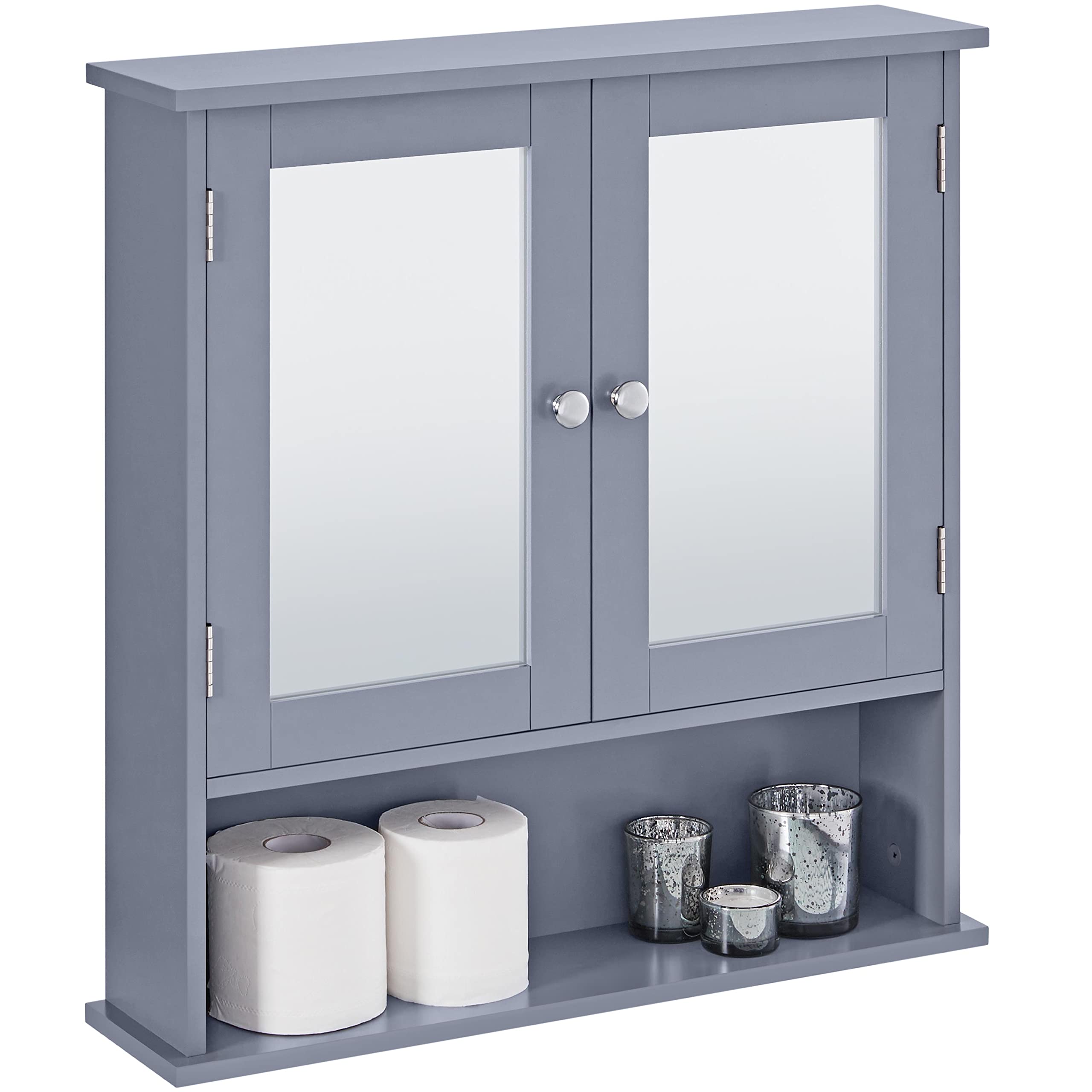 Yaheetech Bathroom Mirror Cabinet | Wall-Mounted Storage Unit, Grey