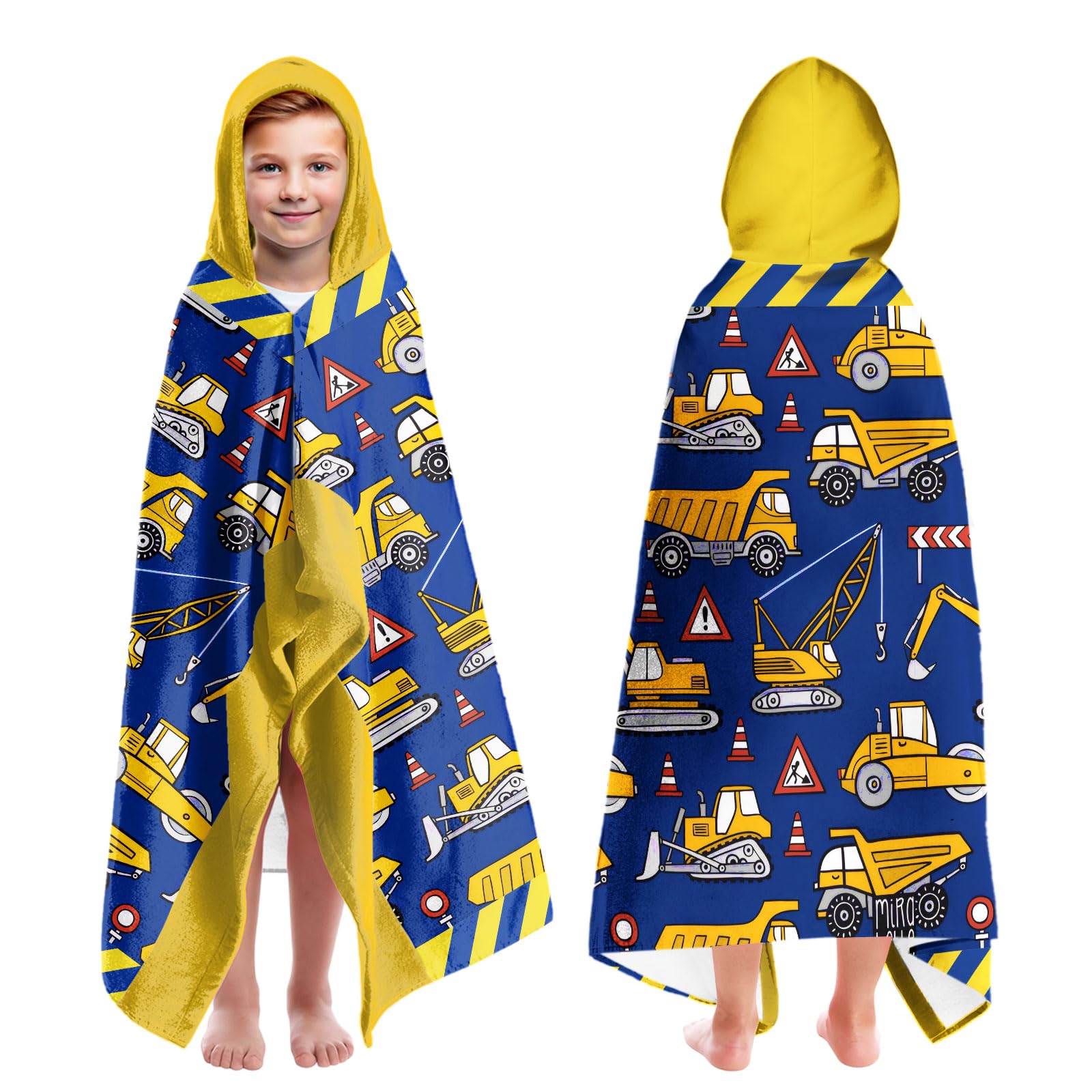 CZZDERAM Kids Hooded Beach Towel – Engineering Vehicle Quick Dry 30x50"