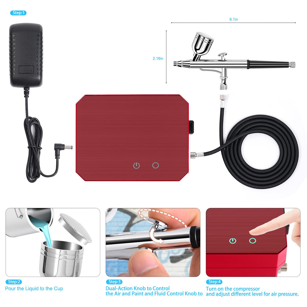 Omeyo Airbrush Kit with Compressor | 48 PSI Dual-Action & 3 Nozzle Sizes