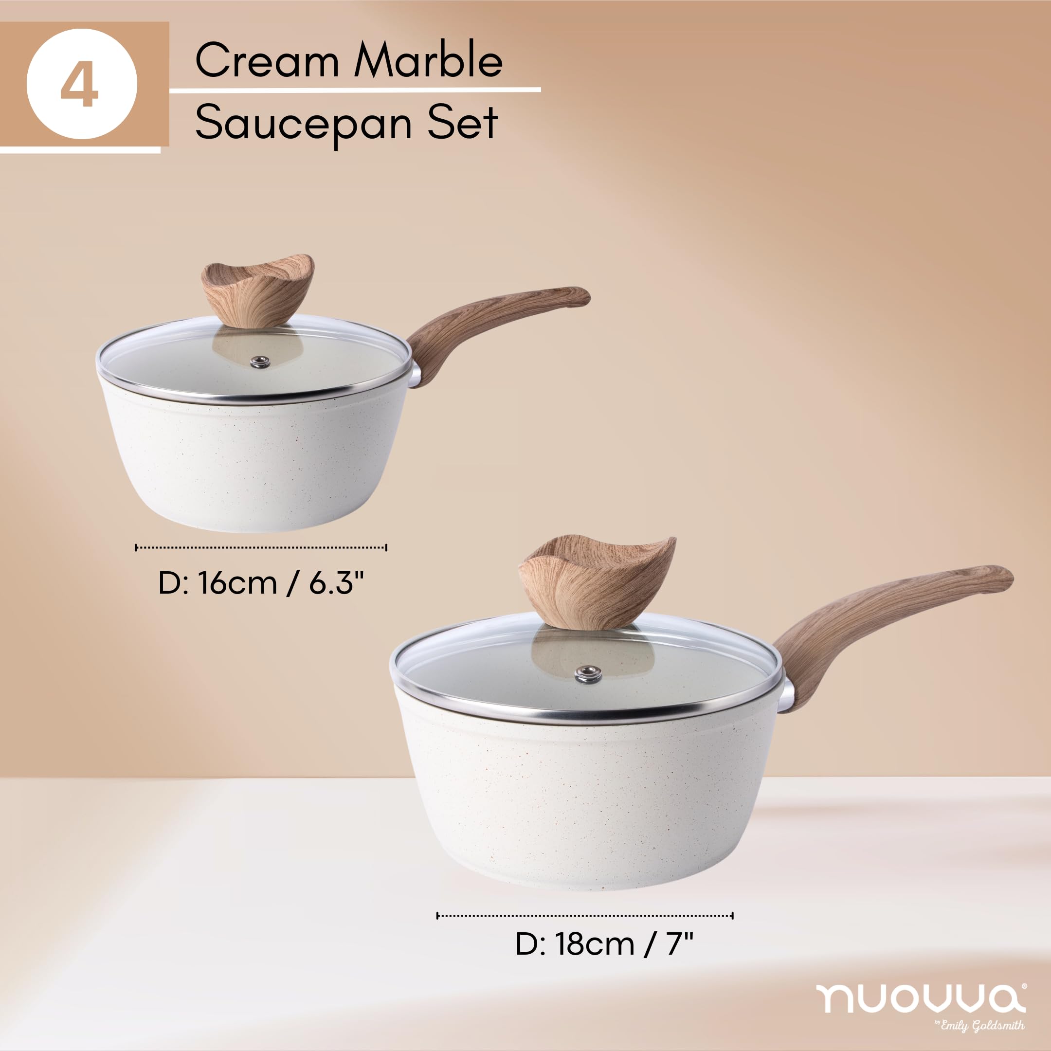 Nuovva 2-Piece Non-Stick Induction Saucepan Set – Cream Granite Finish