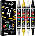 Chalkola Dual Tip Acrylic Paint Pens - 4 Pack Black White Gold Silver