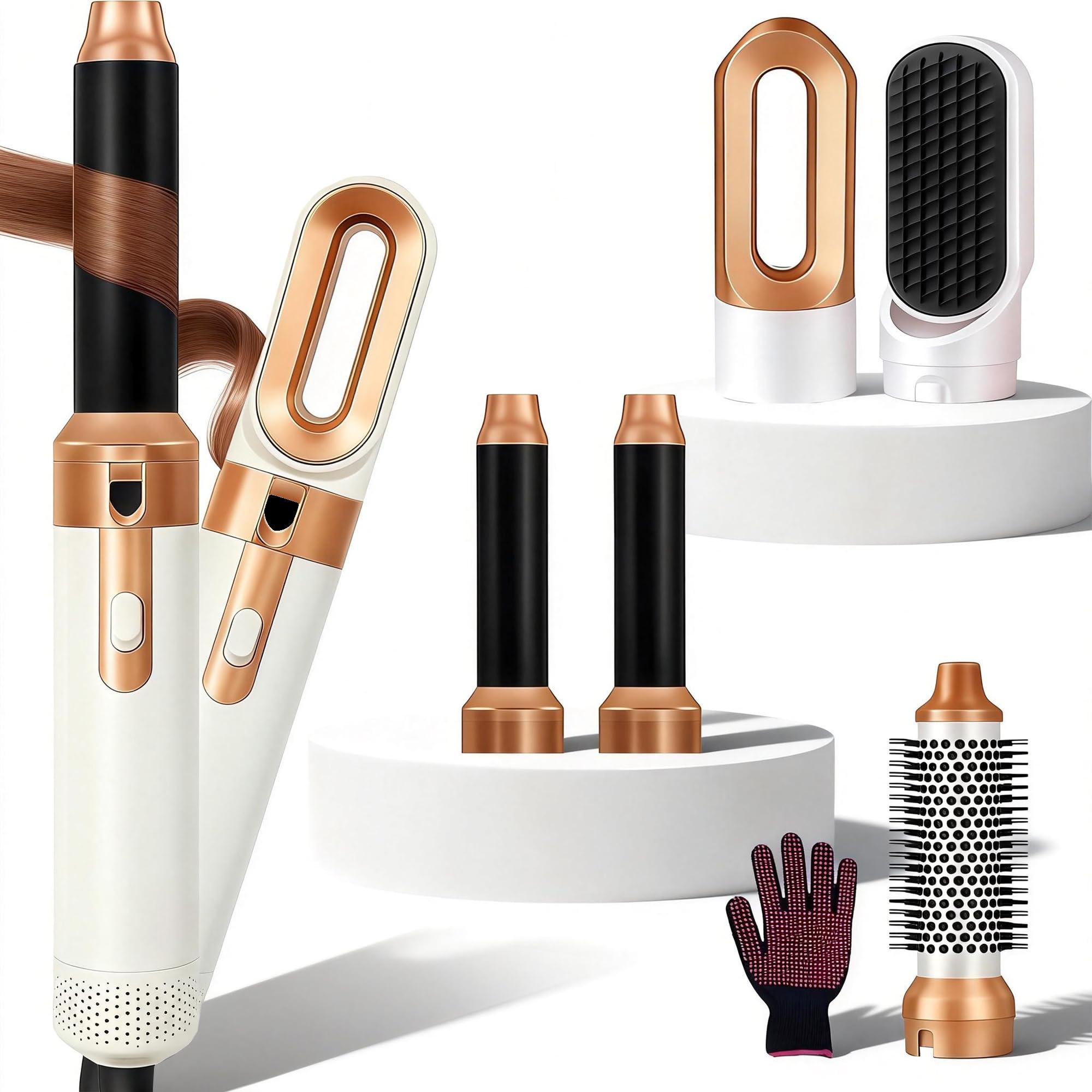 Jolof Store 5-in-1 Hair Styler & Hot Air Brush Set - Gold & White