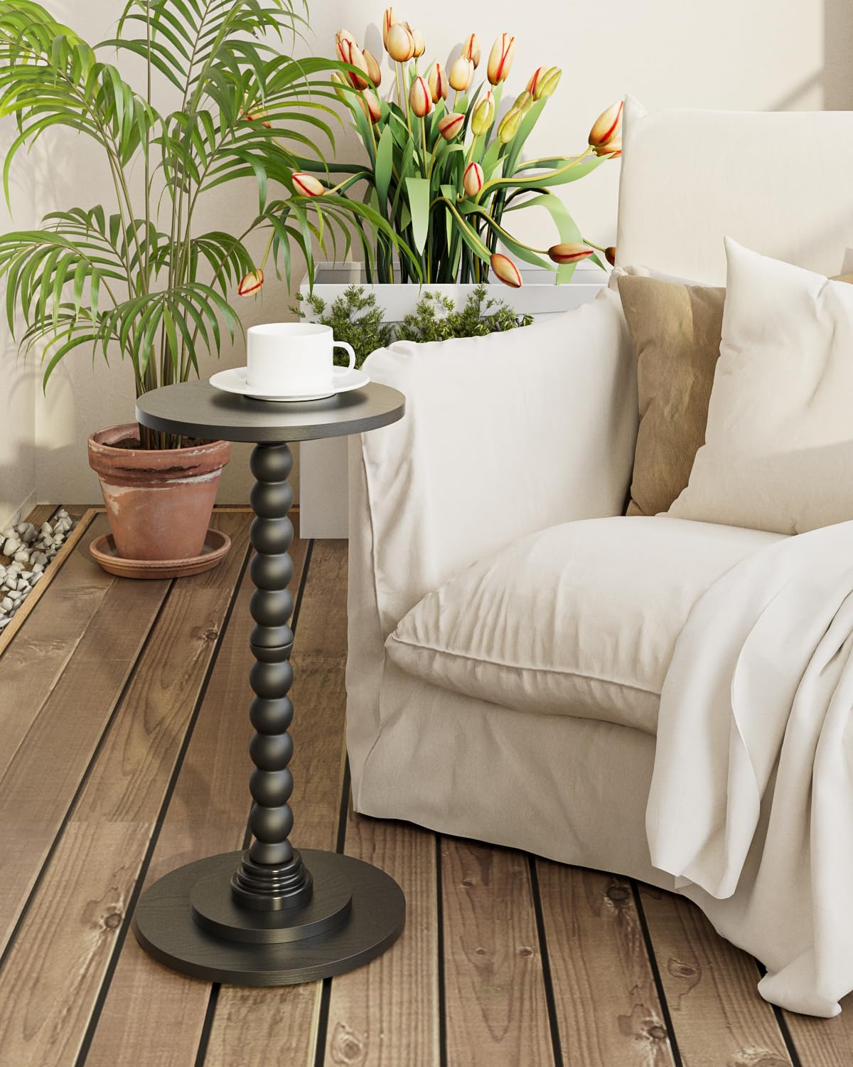 Apetaccat Round Side Table, Drink End Table with Solid Wood Leg, Small Side Tables for Living Room, Bedroom, Study, Black - image 4