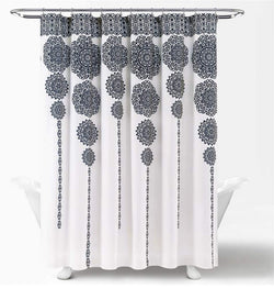 Lush Decor Navy Stripe Medallion Fabric Boho Shower Curtain - 72 x 72