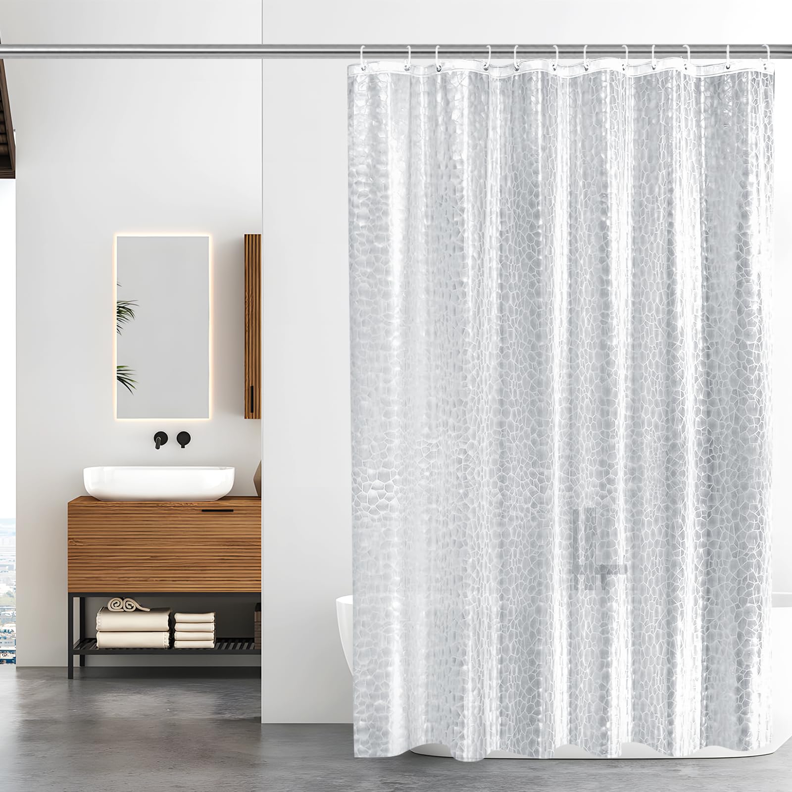 Aeici Waterproof PEVA Shower Curtain – Mildew-Proof White 240x200cm