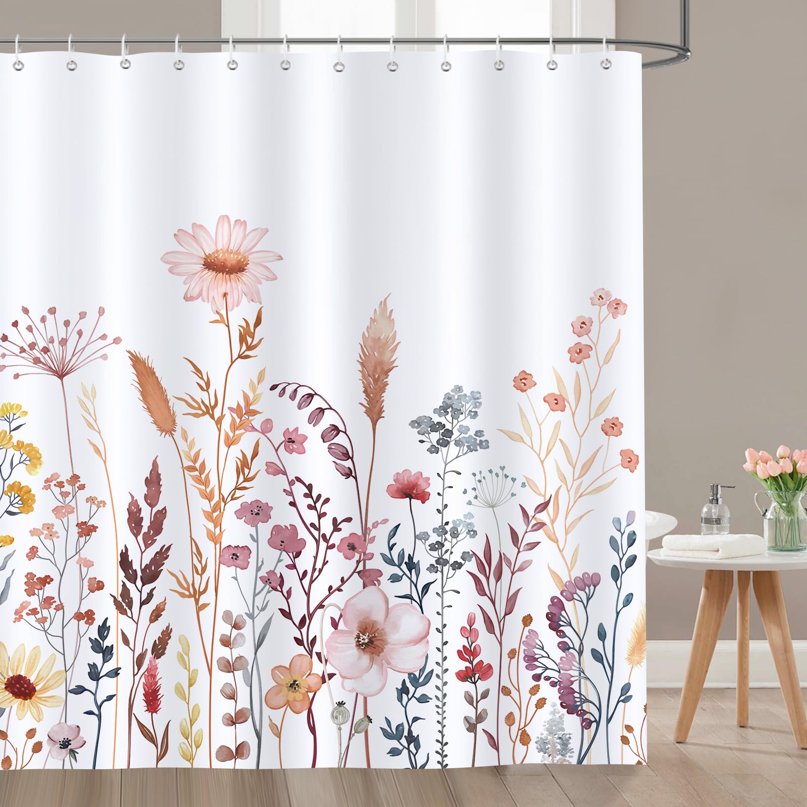 Bonhause Autumn Wildflower Shower Curtain | Waterproof Floral Polyester