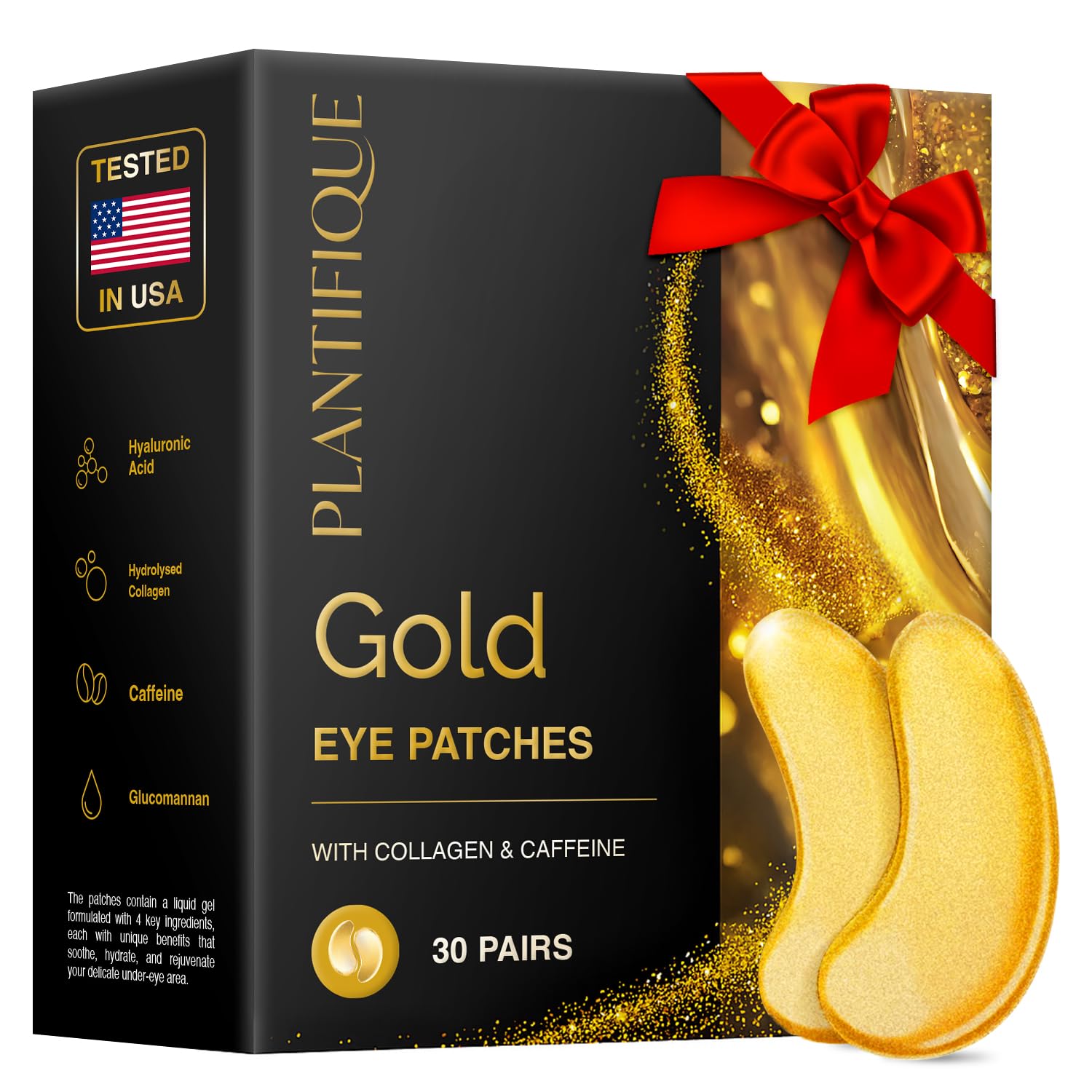 Plantifique 24K Gold Under Eye Patches - Collagen & Caffeine (30 Pairs)