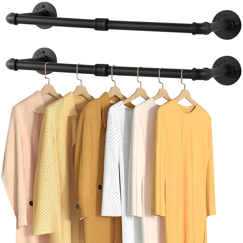 Industrial Pipe Wall Mount Clothes Rack, 97cm Black, 2 Pack