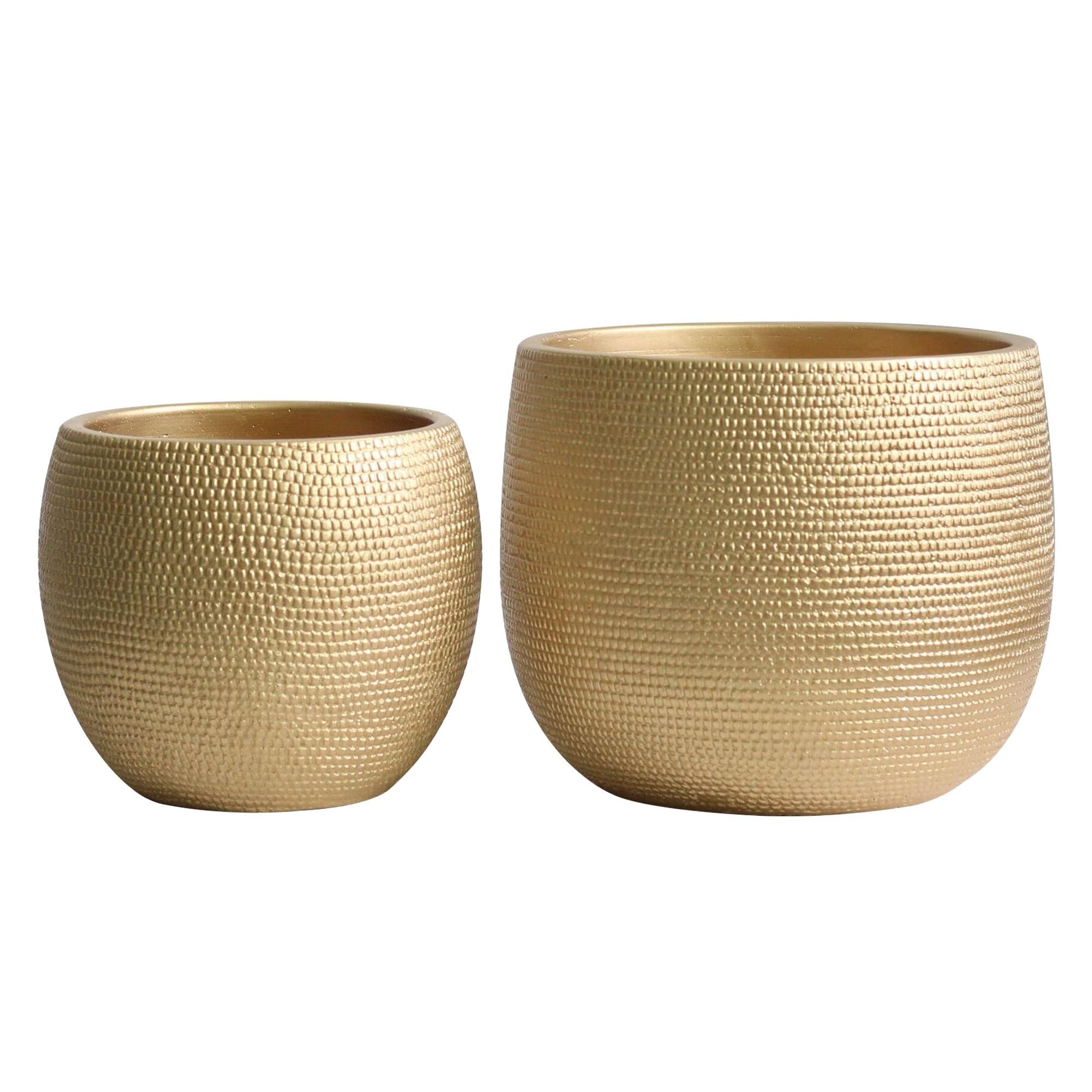 Olly & Rose Barcelona Gold Ceramic Plant Pot Set - 14cm & 17.5cm Planters