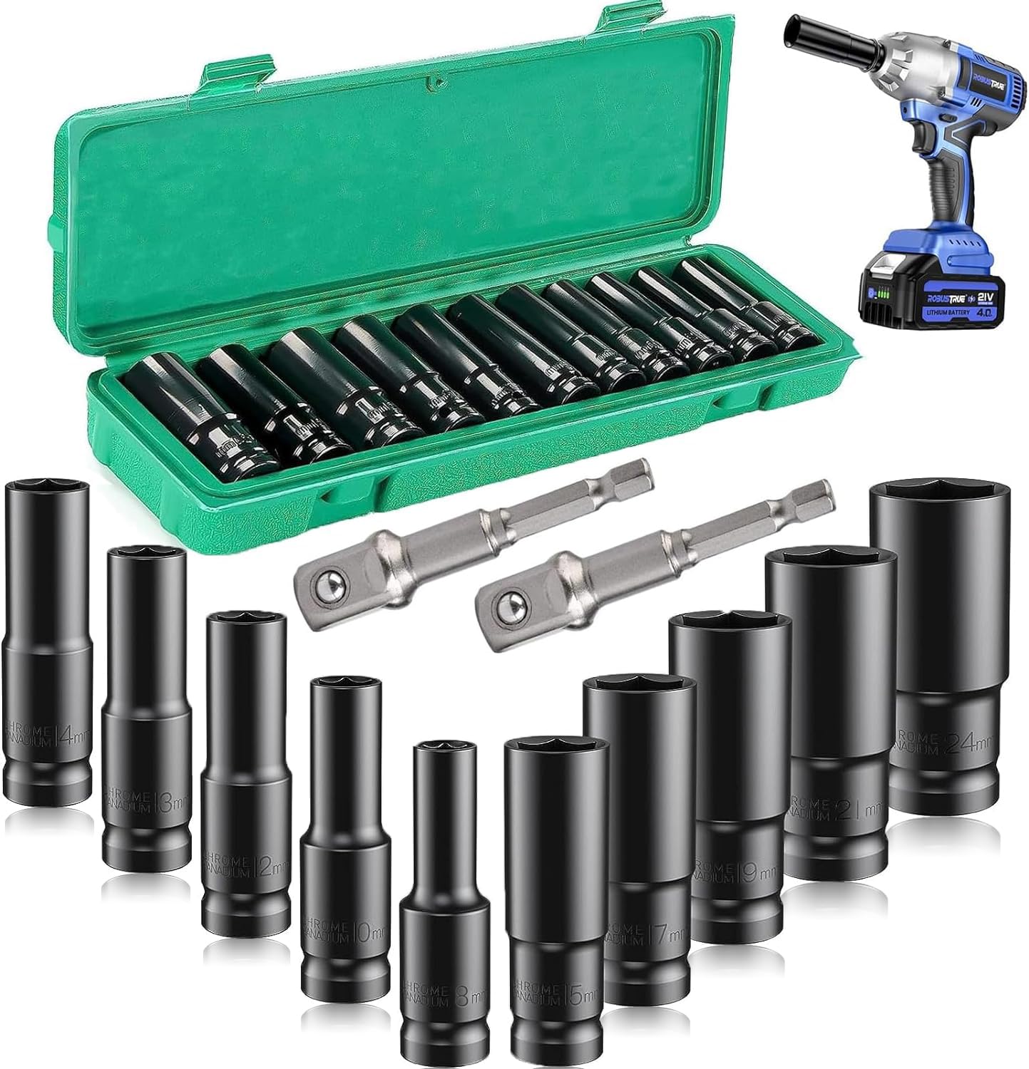 12-Piece Deep Impact Socket Set | 1/2" Drive 8-24mm Hex