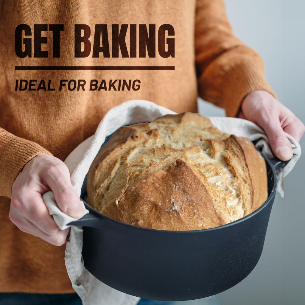 Overmont 5 QT Cast Iron Dutch Oven with 1.6 QT Skillet Lid - Pre-Seasoned
